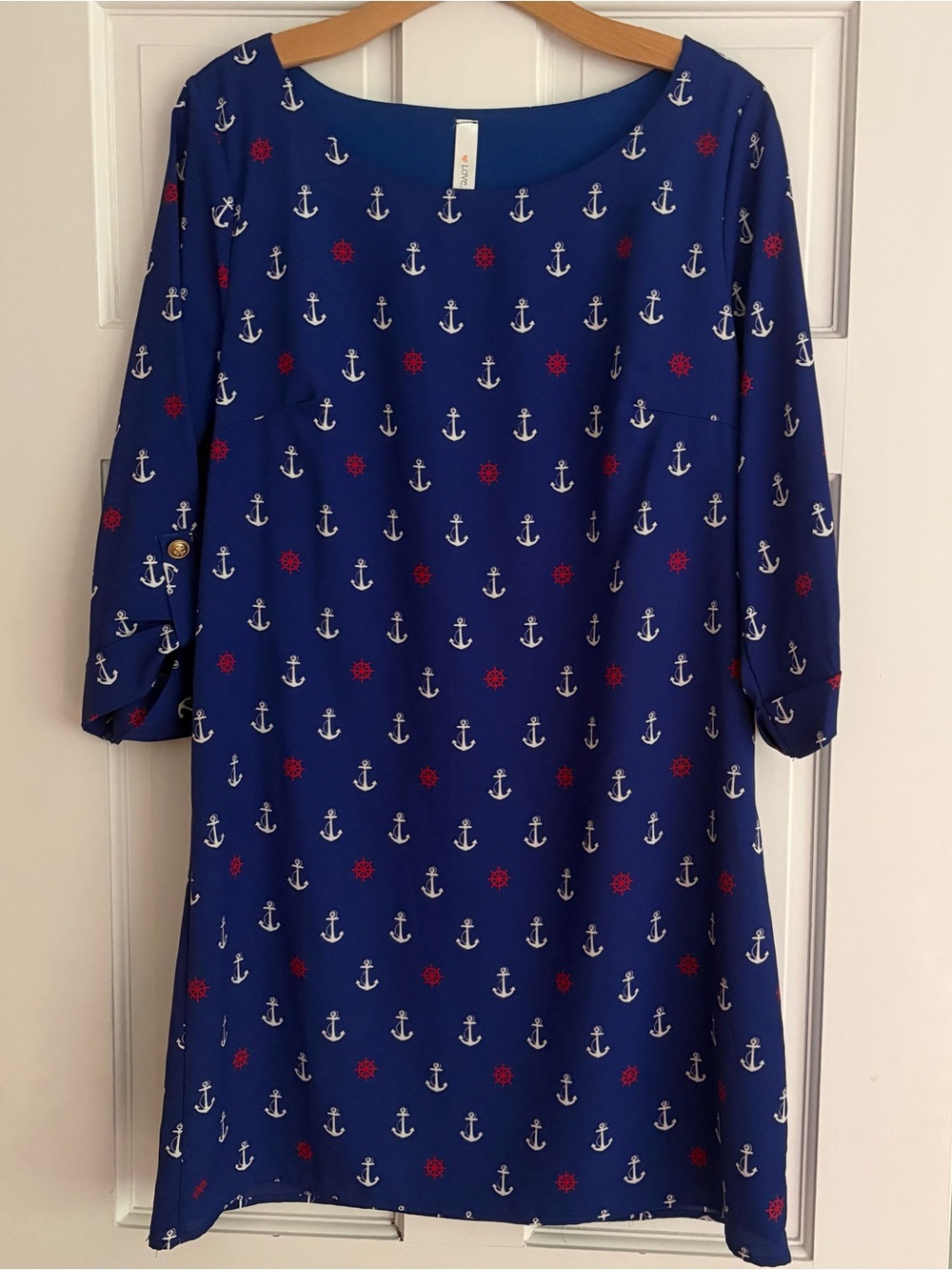 Love, Zoe Nautical Anchor Red White Blue Dress Large